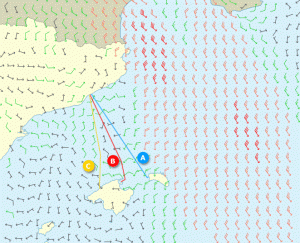 Vientos previstos para las 0200 UTC del 25/7 (eltiempo.es)